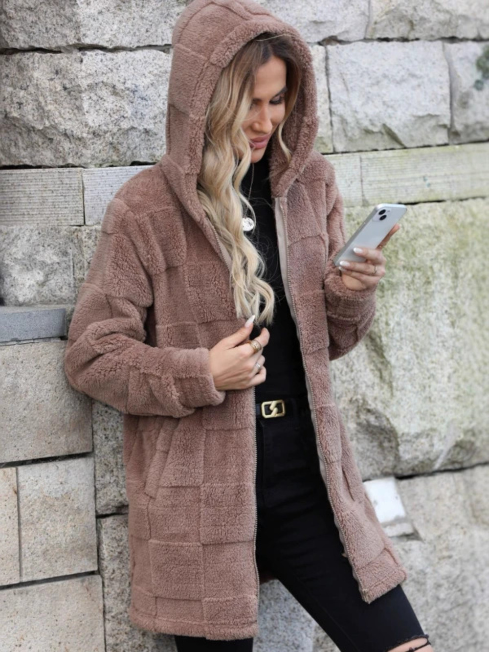 ZARA Oversized Hooded Long Plush Cardigan Coat Fall Winter